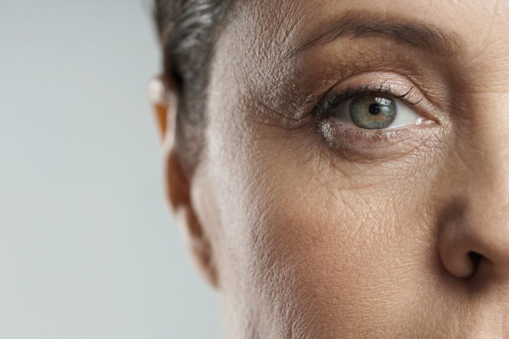 close-up of aged female eye